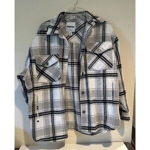 RSQ Women's SZ S Plaid Shacket Flannel Shirt Jacket Gray/Black/White Plaid - EUC